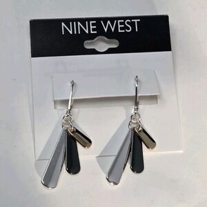 Nine WestTri Tone Gold Silver Tone Metal Linear Drop Earrings